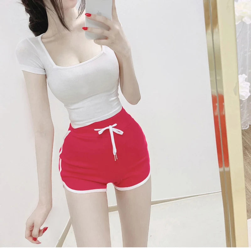 Crop Tops Cotton Basic T Shirts Women Solid Square Collar Half Sleeve Female Tops Summer 2025 New Casual Slim Fit Ladies Tees