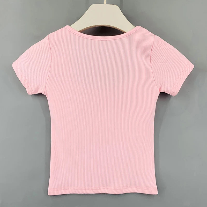 Crop Tops Cotton Basic T Shirts Women Solid Square Collar Half Sleeve Female Tops Summer 2025 New Casual Slim Fit Ladies Tees