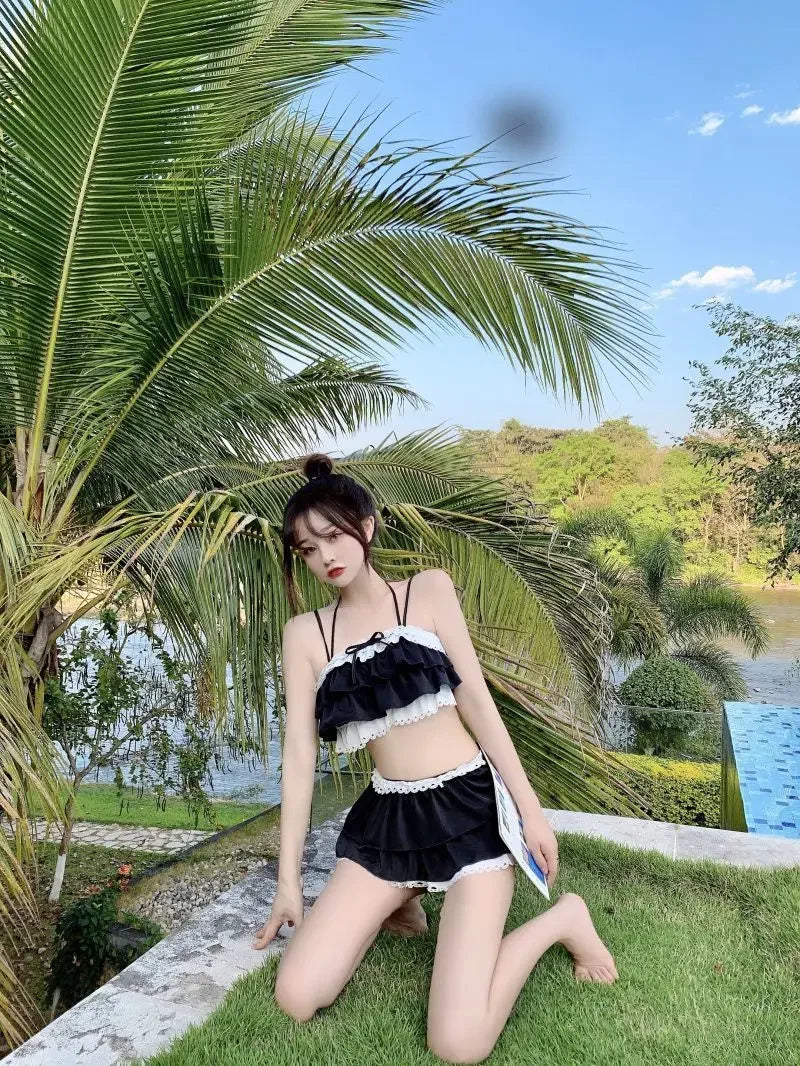 Bikini Sets Women Kawaii Girlish Leisure Beachwear Patchwork Sexy