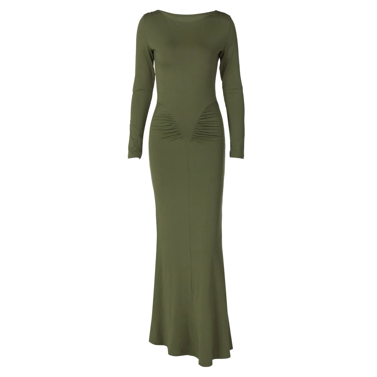 Sexy Wrap Buttocks Dresses Women O Neck Dress Long Sleeve Sheath Slim Fit Solid Spliced Pullover Folds Floor Length 2025