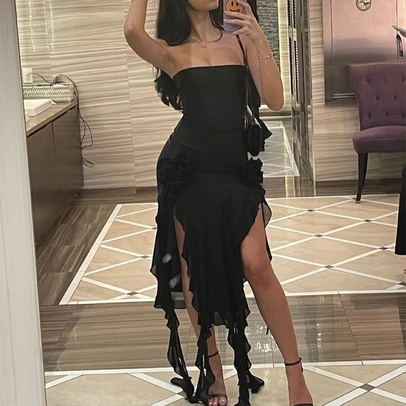 Summer Maxi Women's Dress Vintage Elegant black Fashion