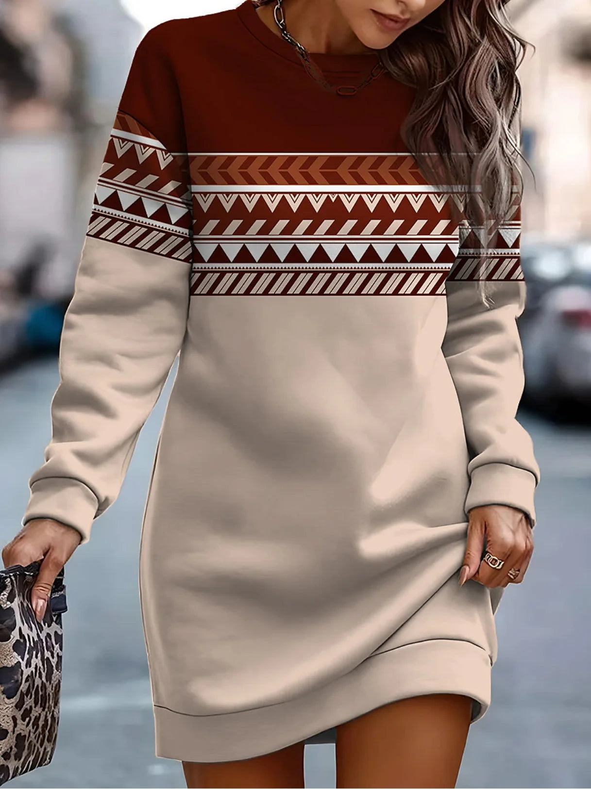 Autumn Winter Sweatshirt Dresses For Women Fashion Print O Neck Long Sleeve Dress