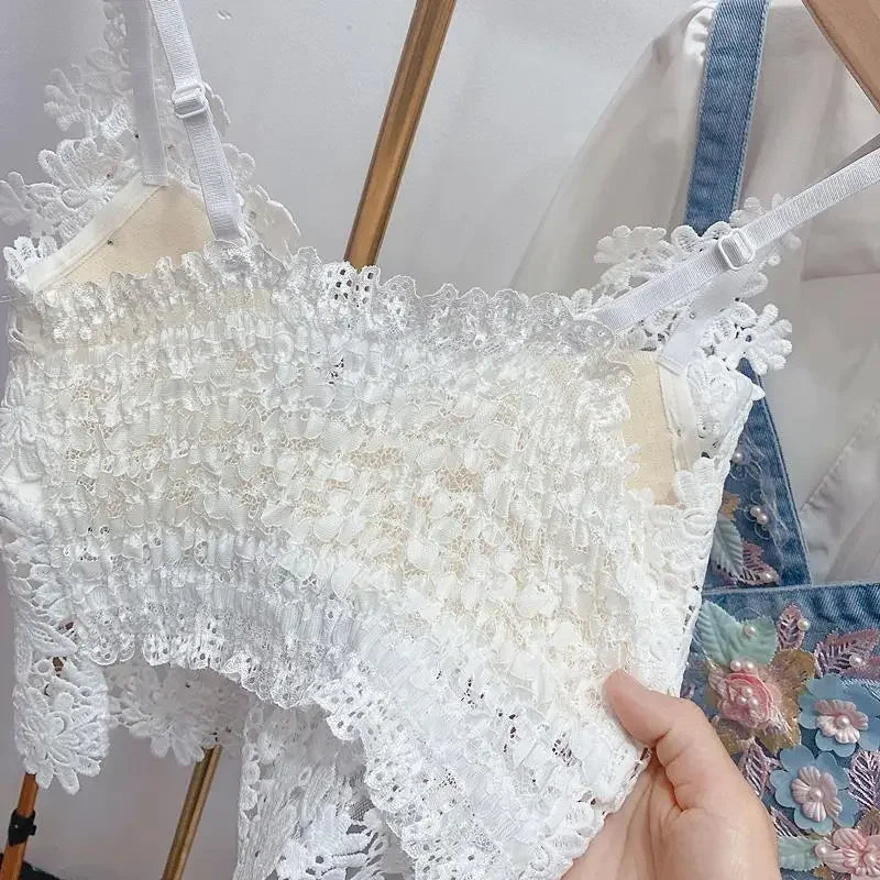 Women Clothing Heavy Beading Floral Tank Sexy Crop Tops