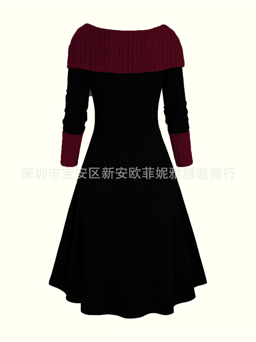 Fall Winter Women Dresses Elegant Temperament Colorblocked Dress