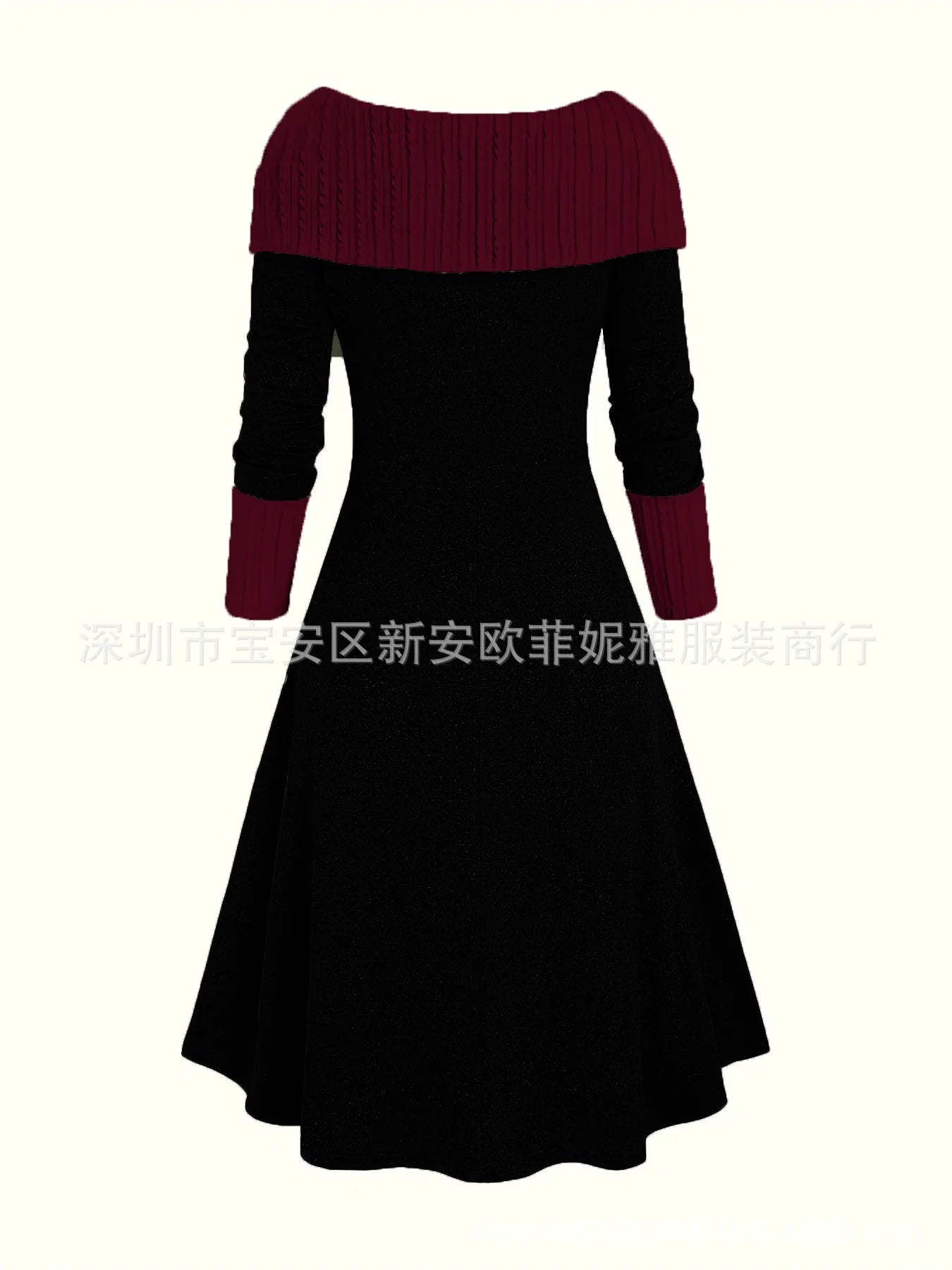 Fall Winter Women Dresses Elegant Temperament Colorblocked Dress