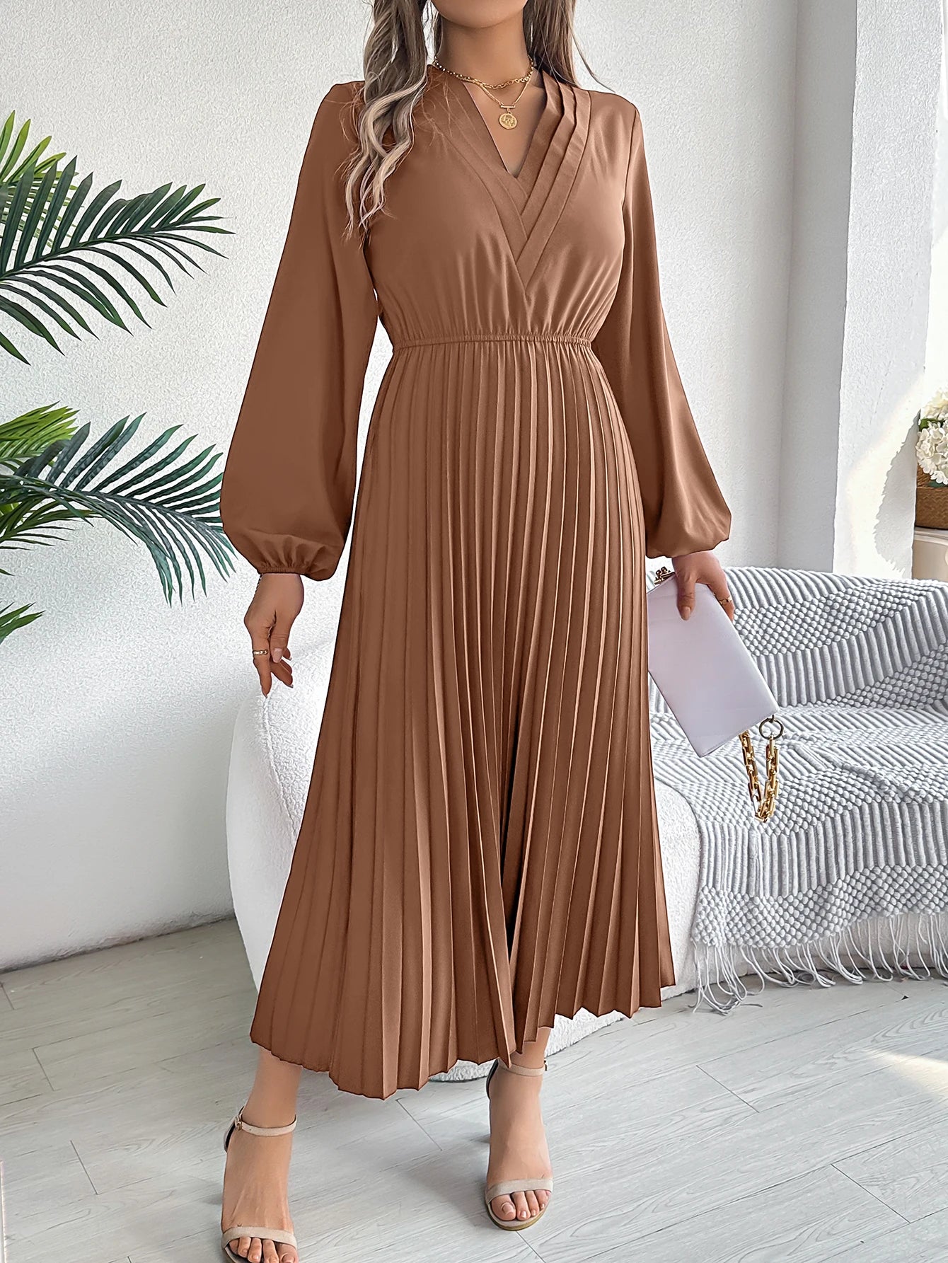 Elegant Dresses for Woman High Waist Pleated Dress