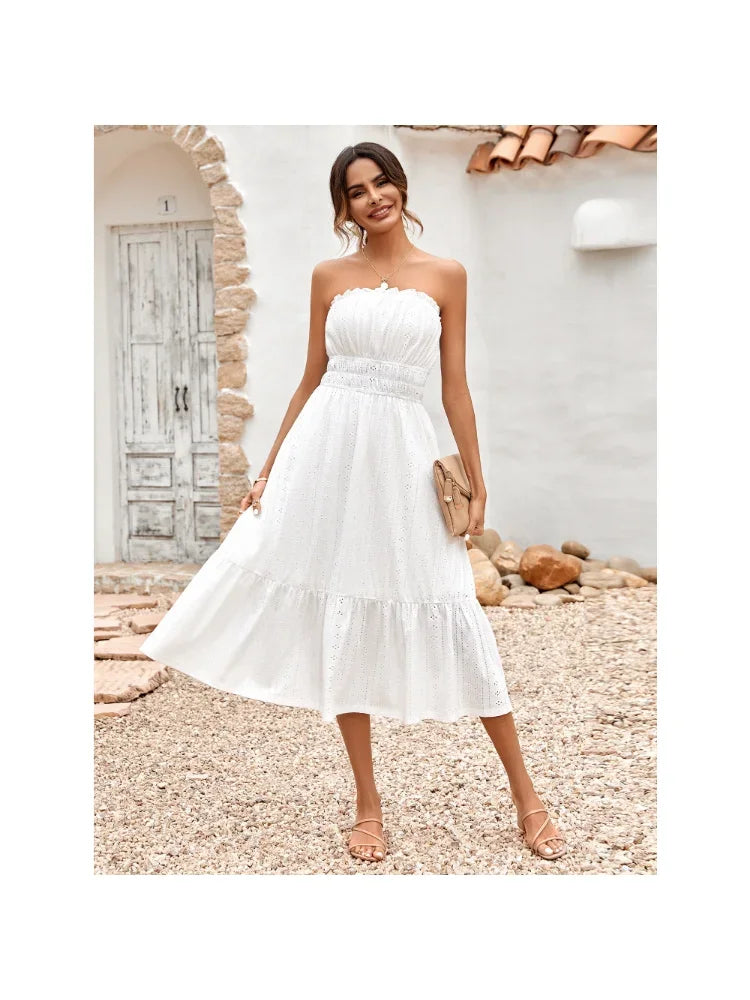 m Dress Women Casual Sleeveless Strapless Fashion Solid Casual Dress