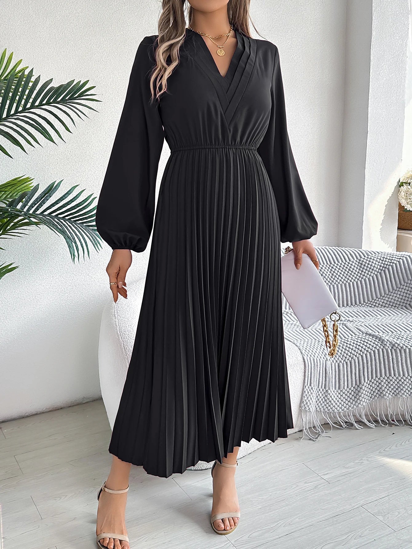 Elegant Dresses for Woman High Waist Pleated Dress