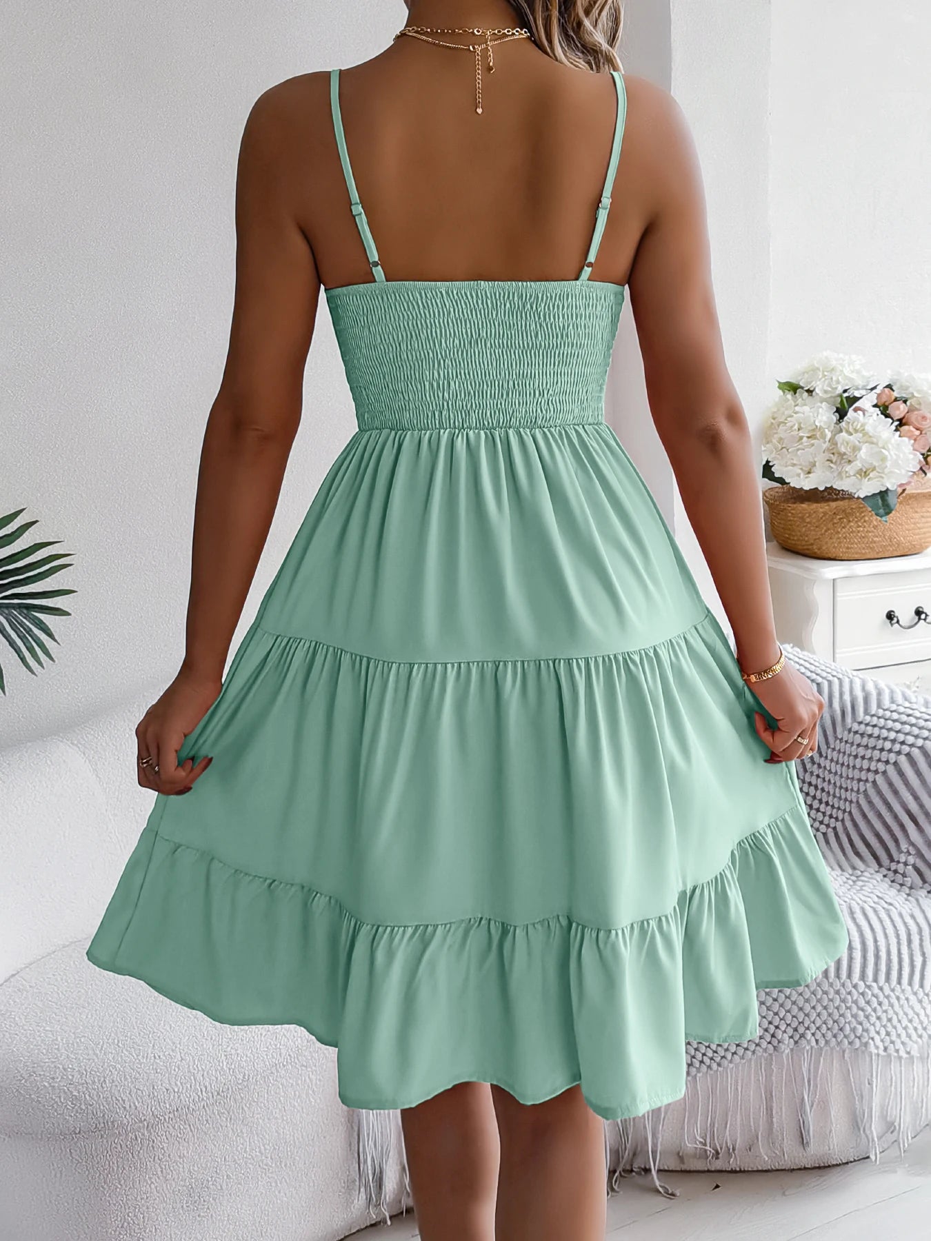 Casual Vacation Ruffled Camisole Dress Spring Summer Women's Solid Dresses for Women