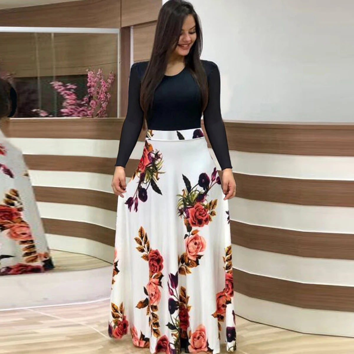 Chic Floral Maxi Dress For Woman