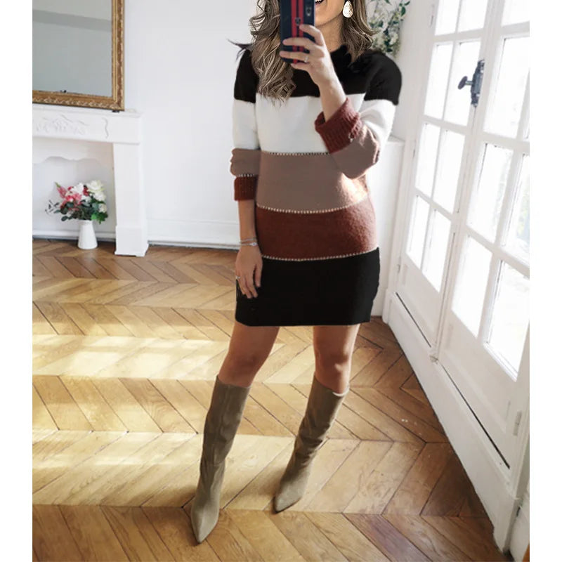 Woman Roupas Feminina Casual Simple Style Solid Color Splicing Winter Clothes