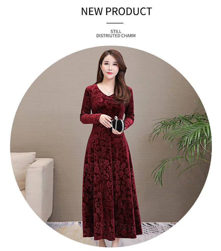 Elegant Velvet Dress Solid Long Sleeve Party Women Sexy V Neck Slim Fit Autumn Fashion Gothic Elbise Vestidos Mujer Femme Winter