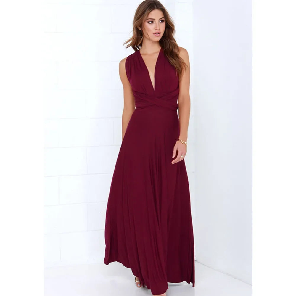 Sexy Women Multiway Wrap Convertible Boho Maxi Club Red Bandage Long Dress