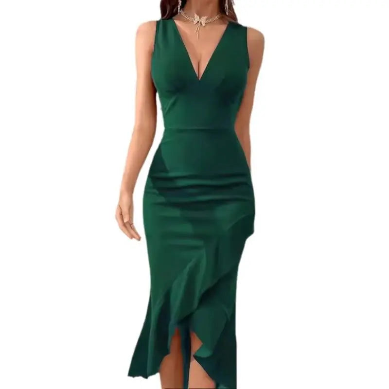 buttocks swallow tail skirt v-neck slit ruffle wrap dress