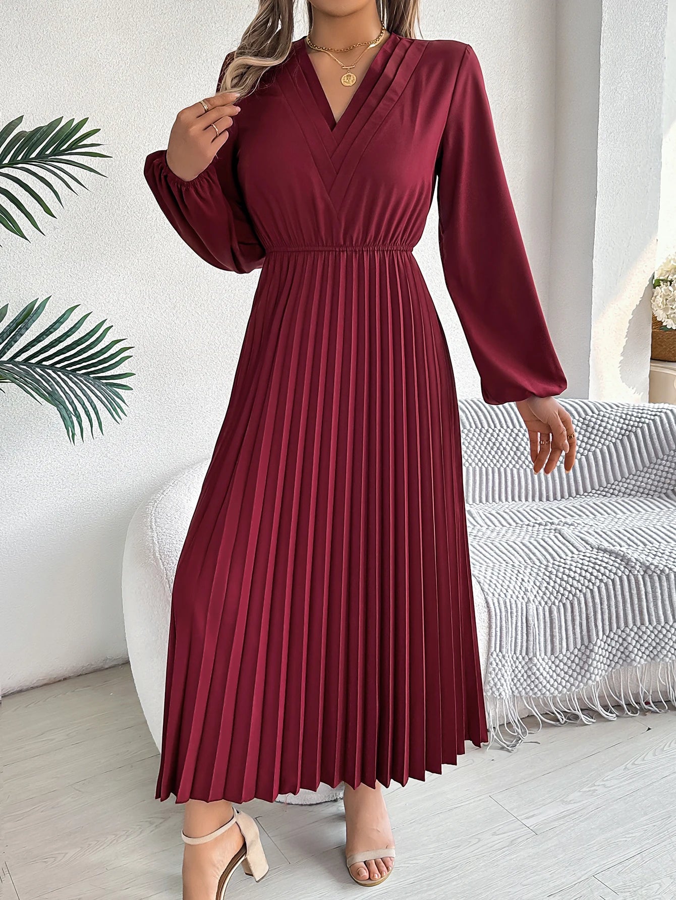 Elegant Dresses for Woman High Waist Pleated Dress