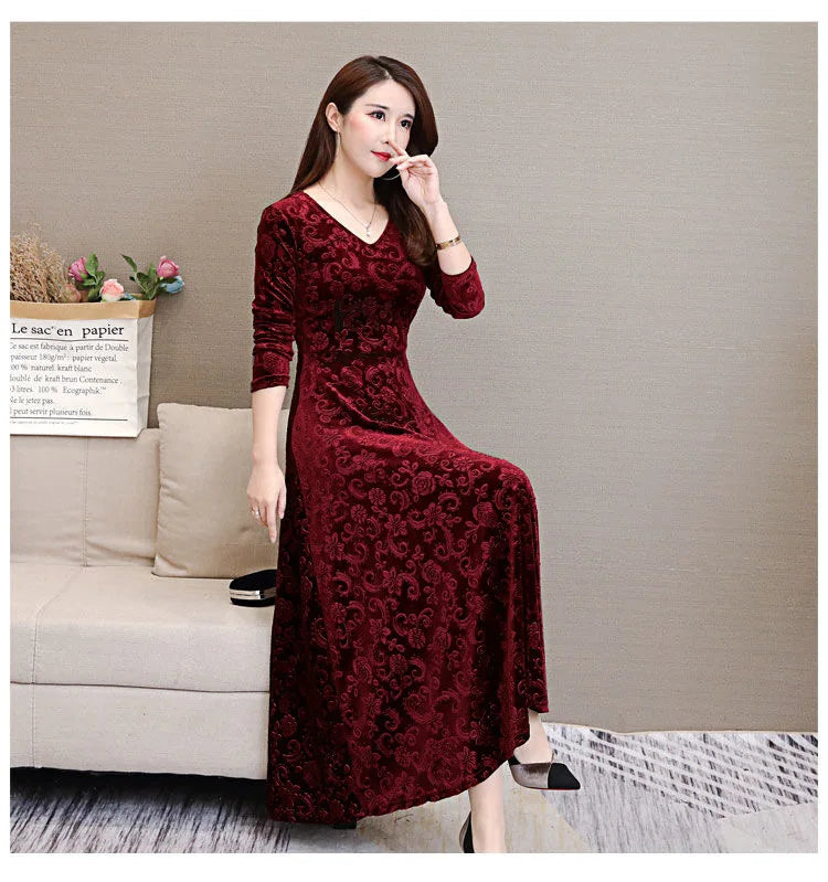 Elegant Velvet Dress Solid Long Sleeve Party Women Sexy V Neck Slim Fit Autumn Fashion Gothic Elbise Vestidos Mujer Femme Winter