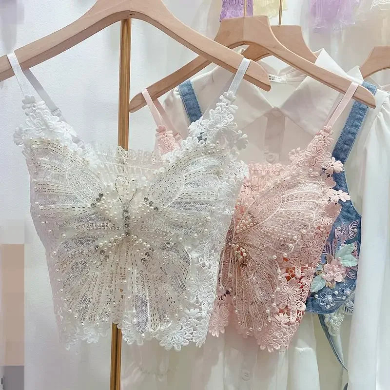 Women Clothing Heavy Beading Floral Tank Sexy Crop Tops