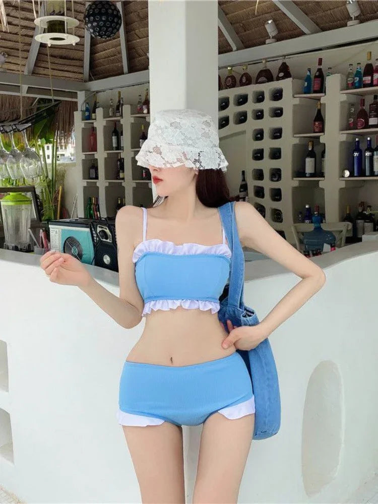 Bikini Sets Women Kawaii Girlish Leisure Beachwear Patchwork Sexy