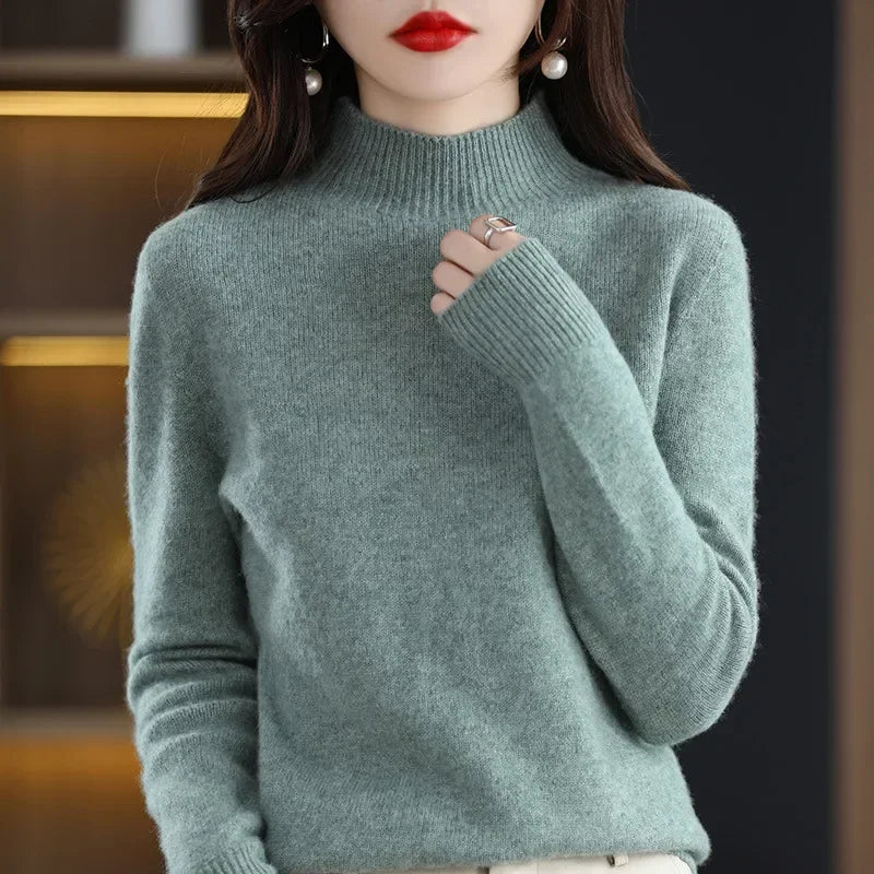 Winter Women Sweater Fashion Warm Bottoming Shirts Half High Collar Long Sleeve Pullovers