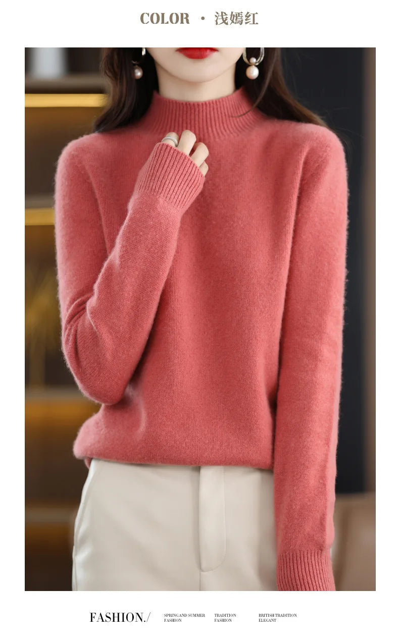 Winter Women Sweater Fashion Warm Bottoming Shirts Half High Collar Long Sleeve Pullovers