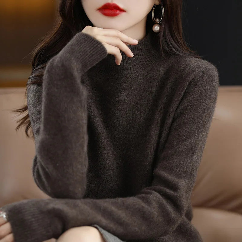 Winter Women Sweater Fashion Warm Bottoming Shirts Half High Collar Long Sleeve Pullovers