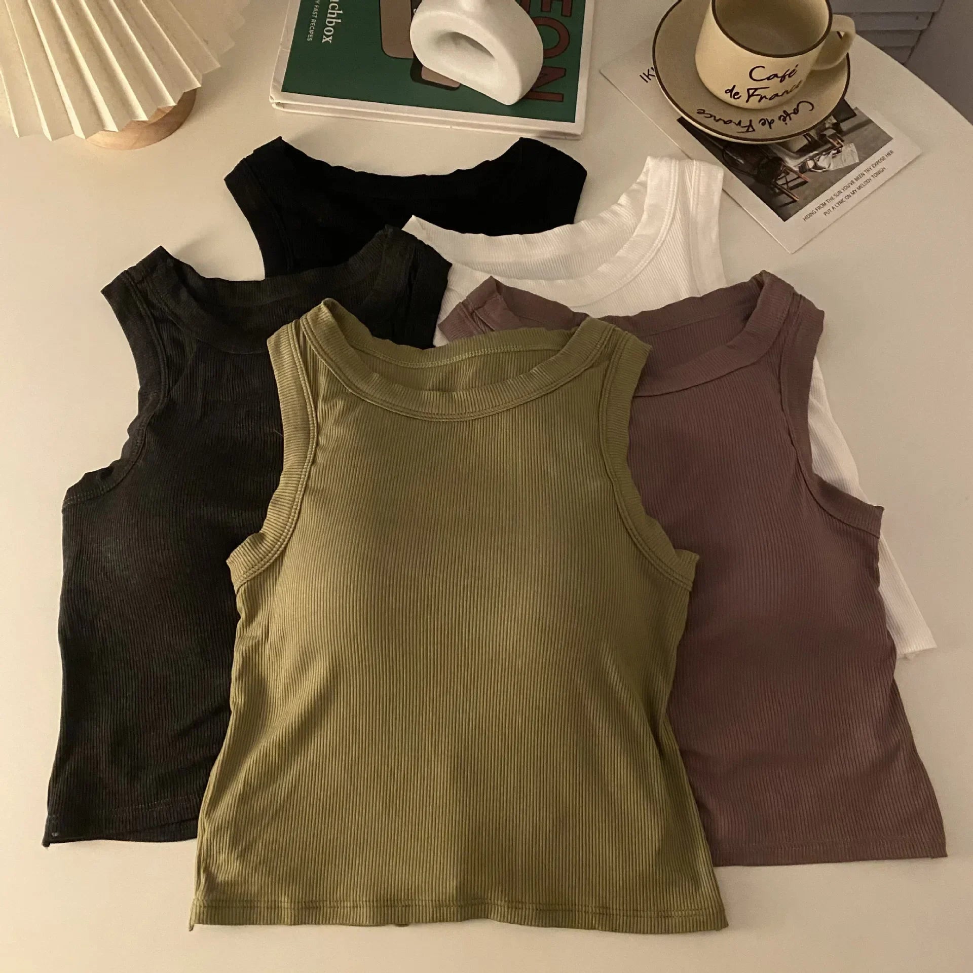 Women Sports Tank Sexy Backless Tops with Bra Pad Casual Crop Tops