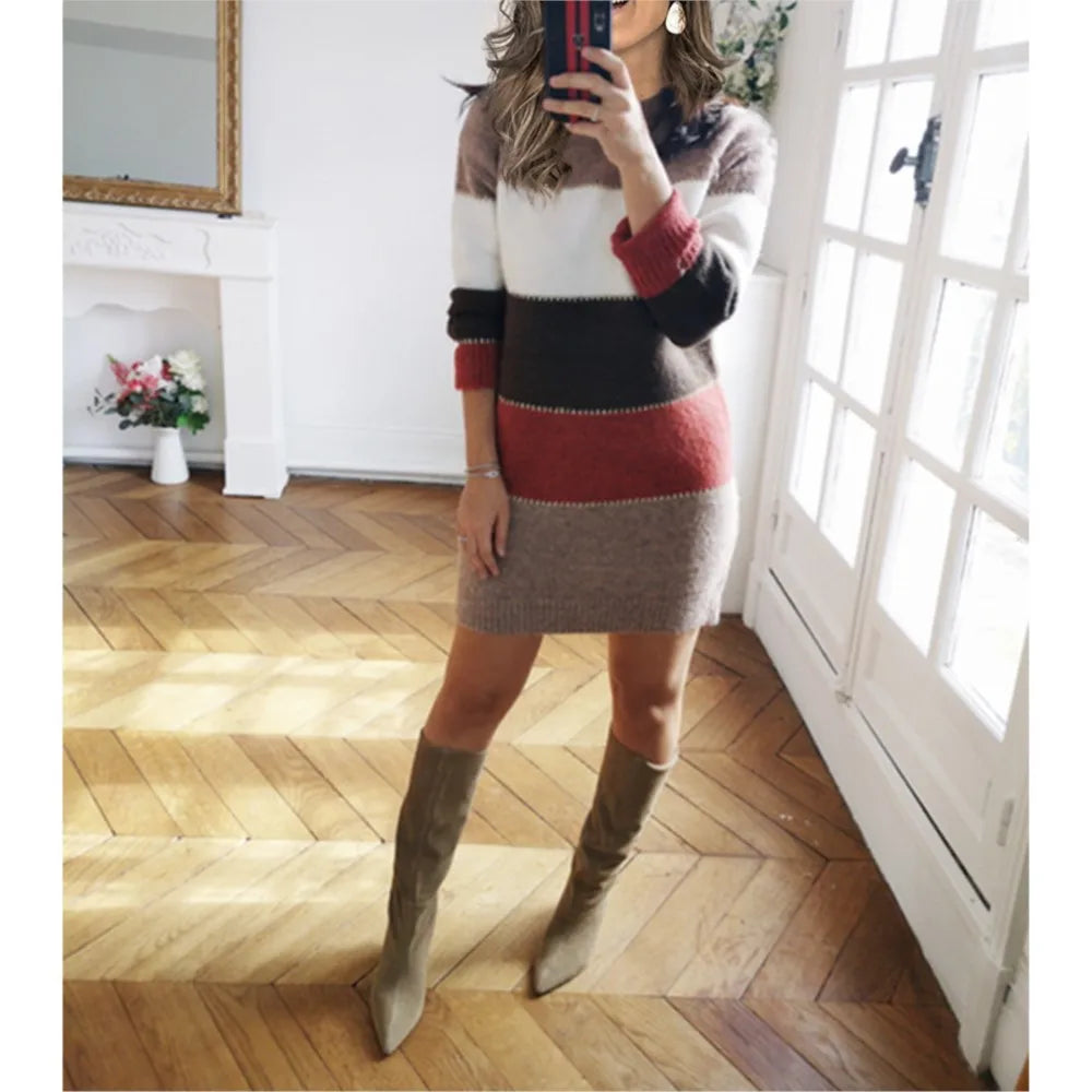 Woman Roupas Feminina Casual Simple Style Solid Color Splicing Winter Clothes