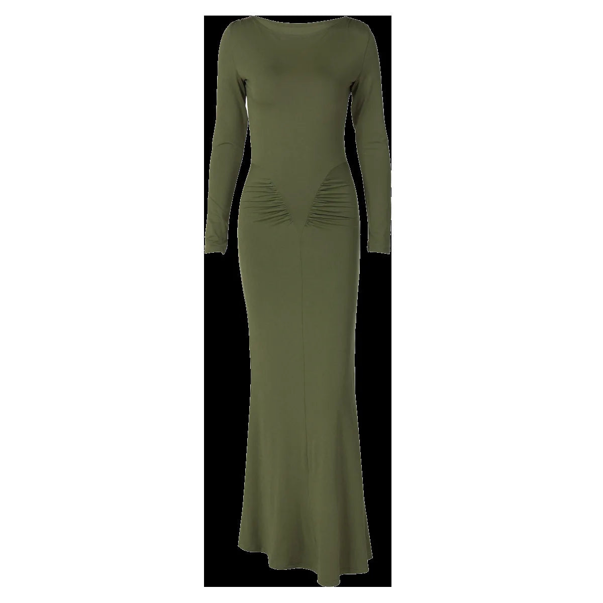 Sexy Wrap Buttocks Dresses Women O Neck Dress Long Sleeve Sheath Slim Fit Solid Spliced Pullover Folds Floor Length 2025