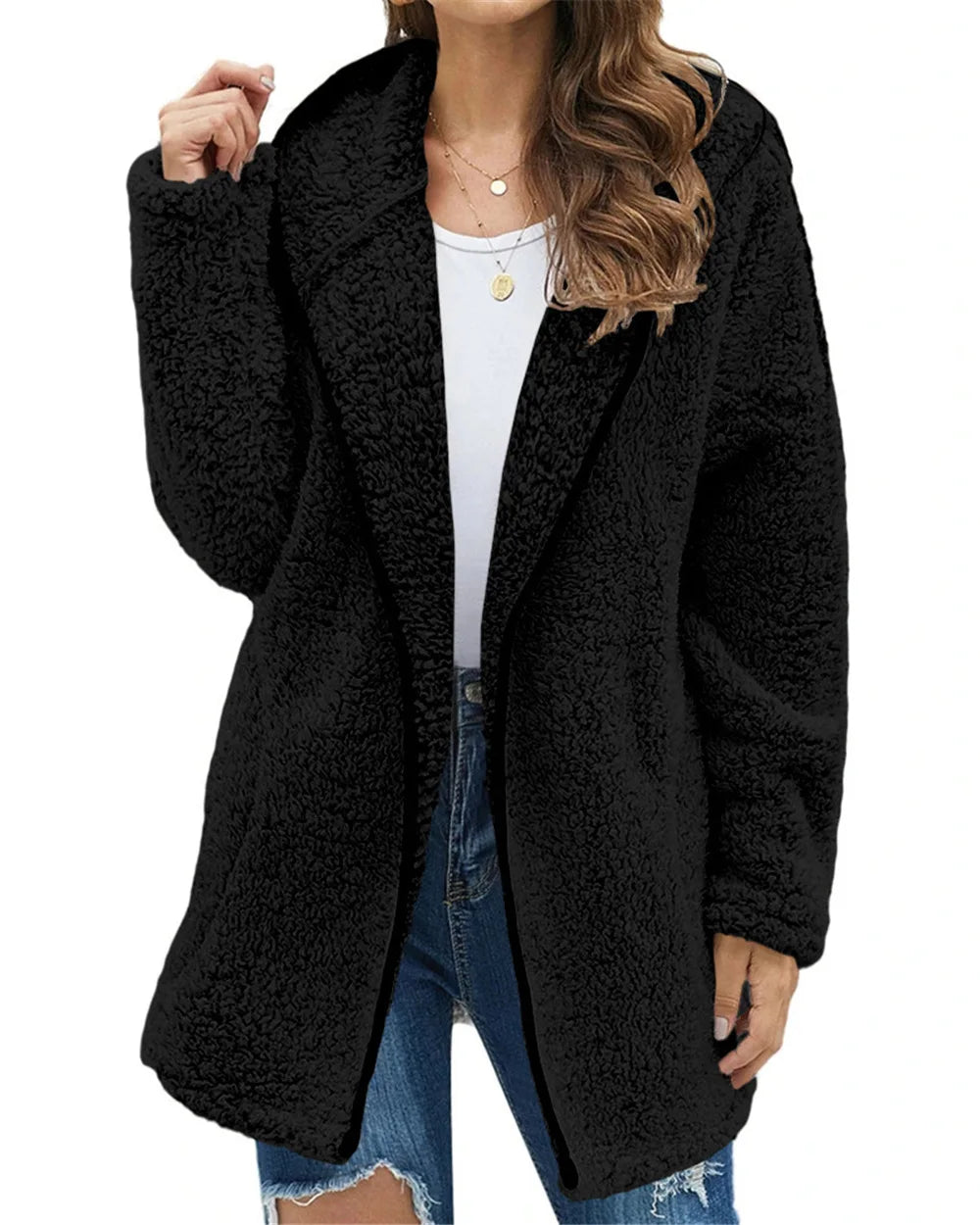 Winter Women Long Teddy Jacket Warm Thick Fleece Coat Turn Down Collar Plush Coat Fashion