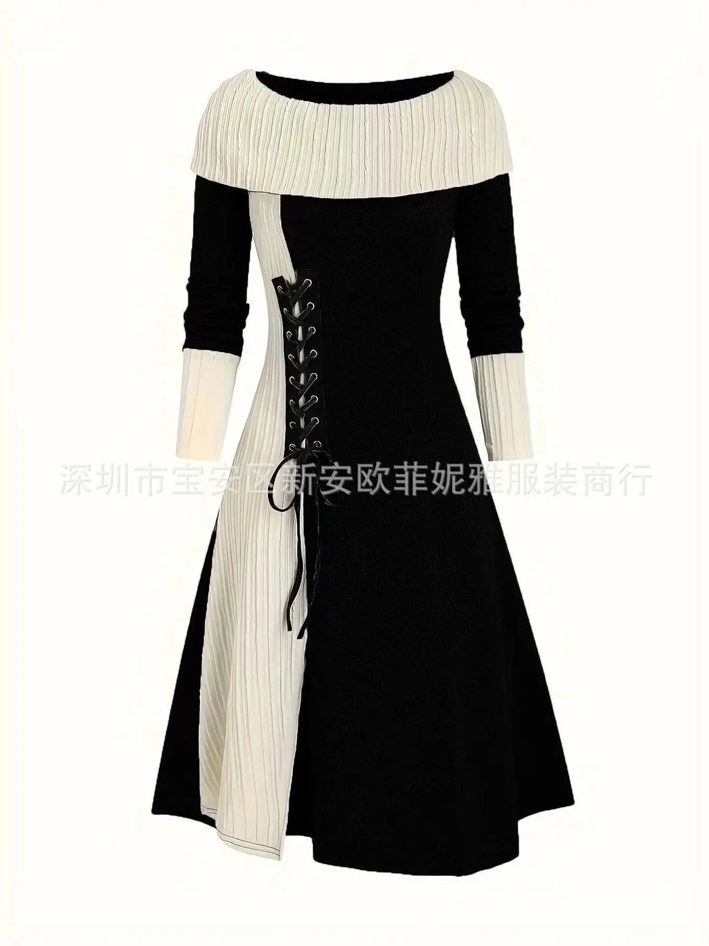 Fall Winter Women Dresses Elegant Temperament Colorblocked Dress