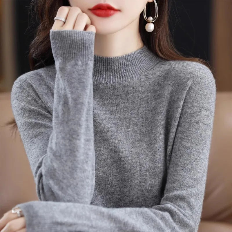 Winter Women Sweater Fashion Warm Bottoming Shirts Half High Collar Long Sleeve Pullovers
