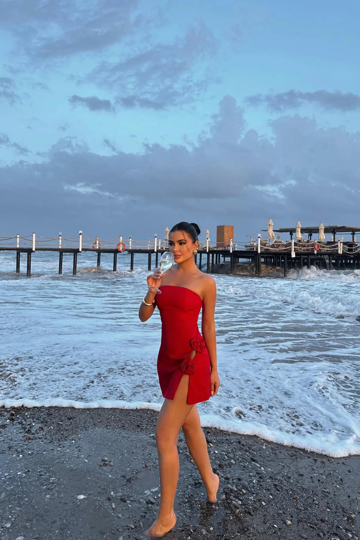 Sexy Slim-Fit Wrap Dress Summer European American Style Side Slit 3D