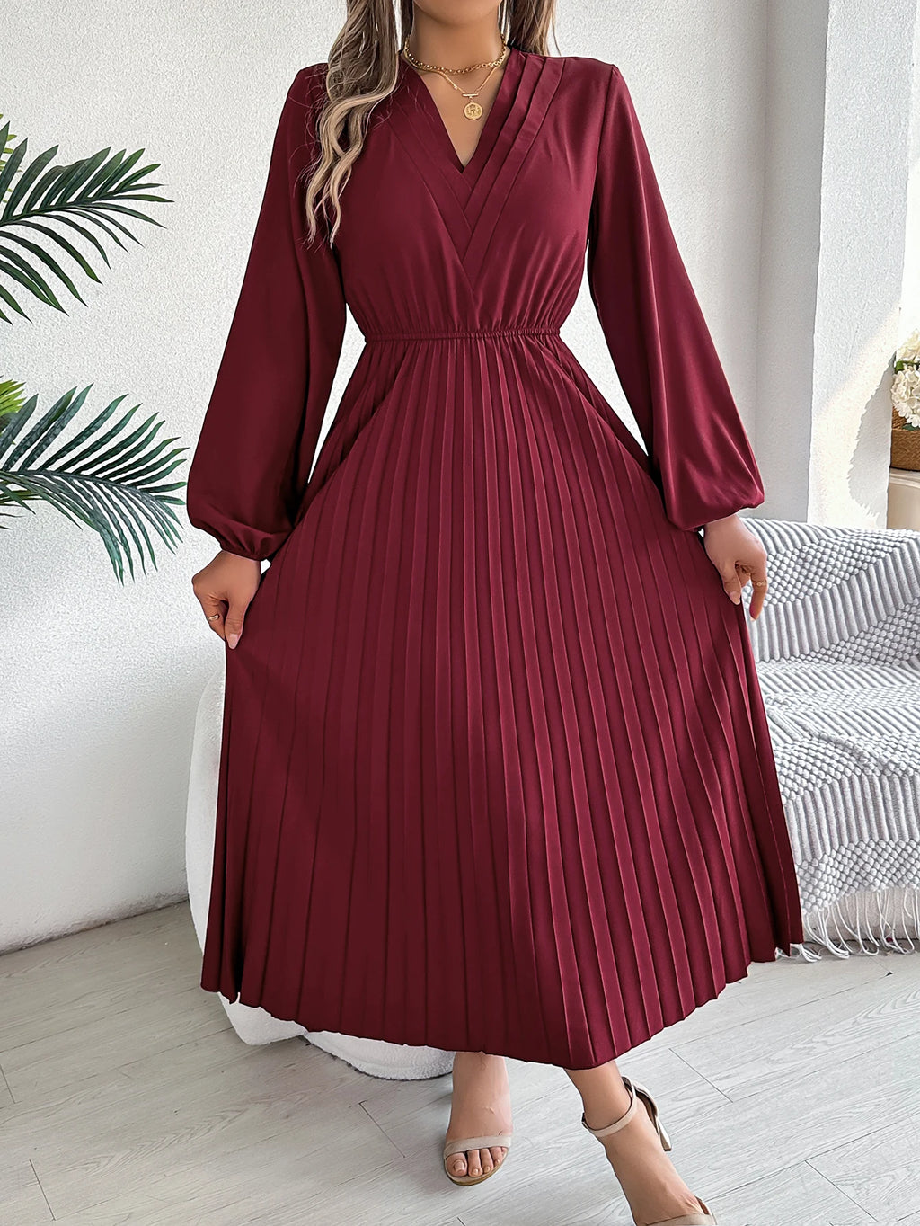 Elegant Dresses for Woman High Waist Pleated Dress