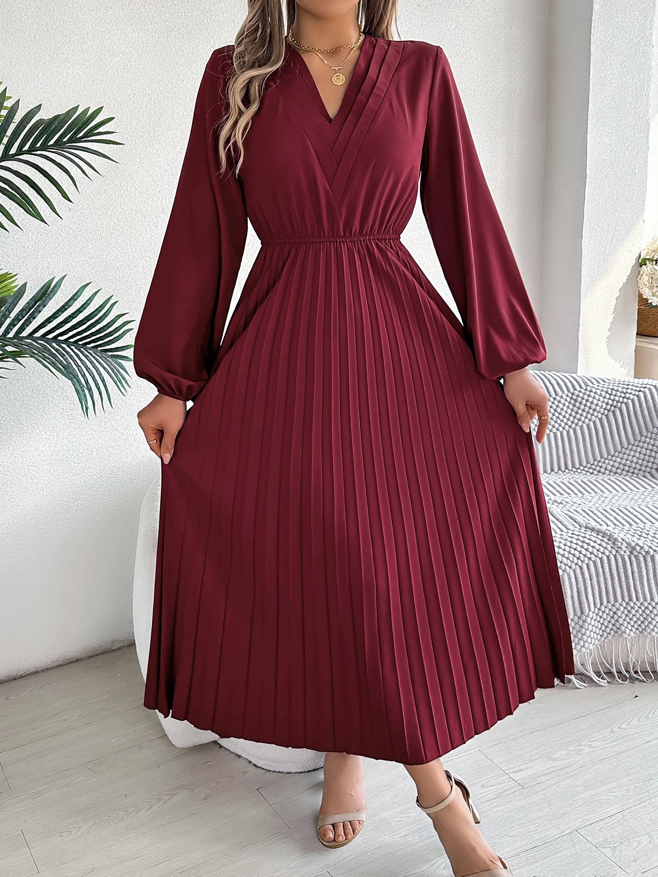 Elegant Dresses for Woman High Waist Pleated Dress