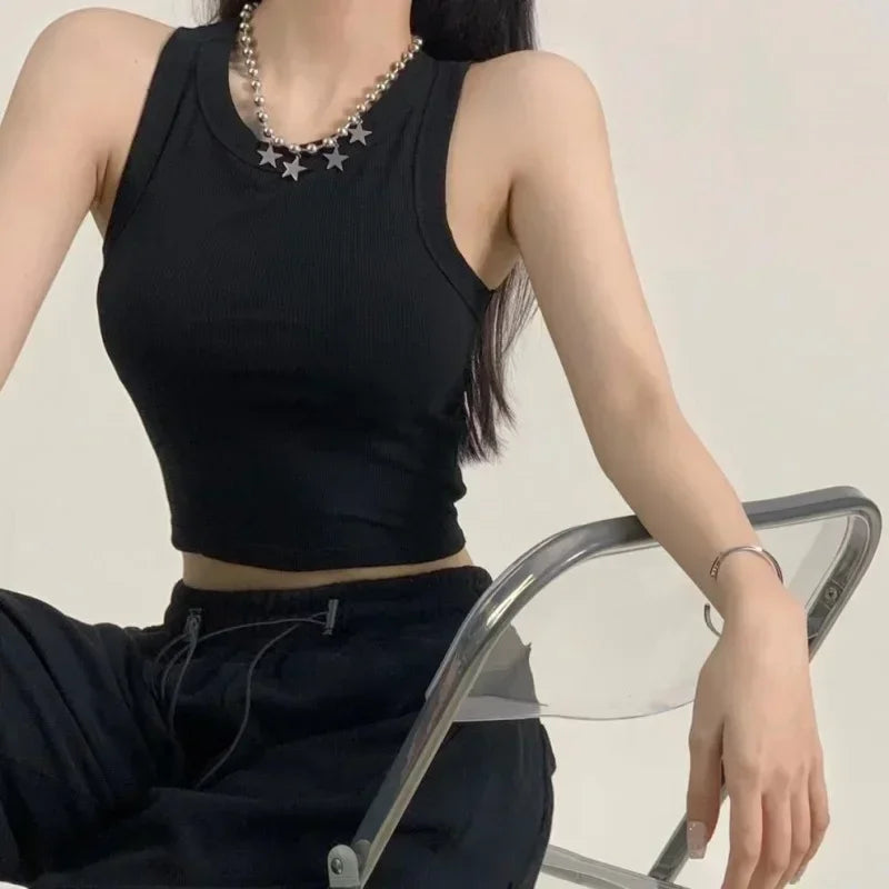 Women Sports Tank Sexy Backless Tops with Bra Pad Casual Crop Tops