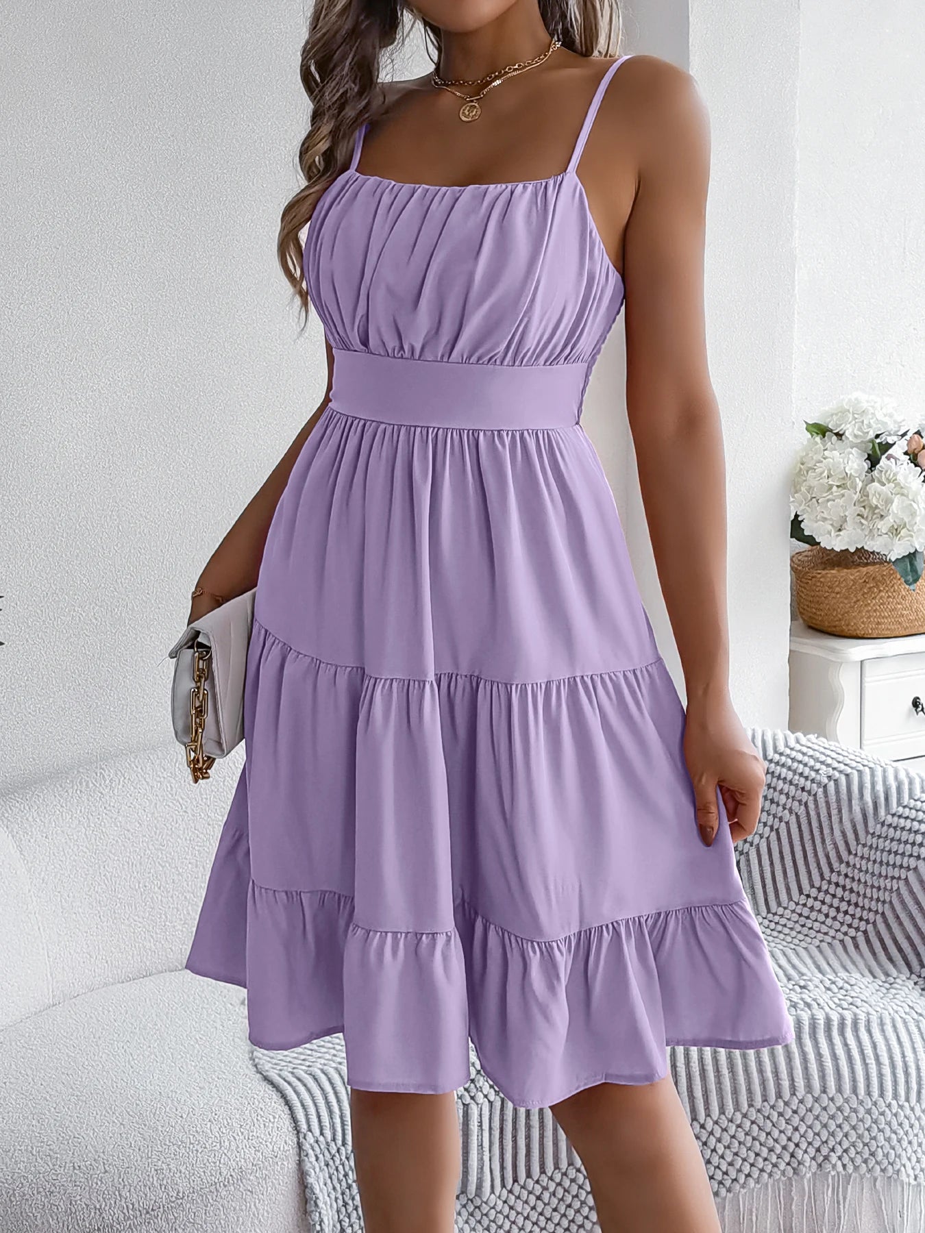 Casual Vacation Ruffled Camisole Dress Spring Summer Women's Solid Dresses for Women