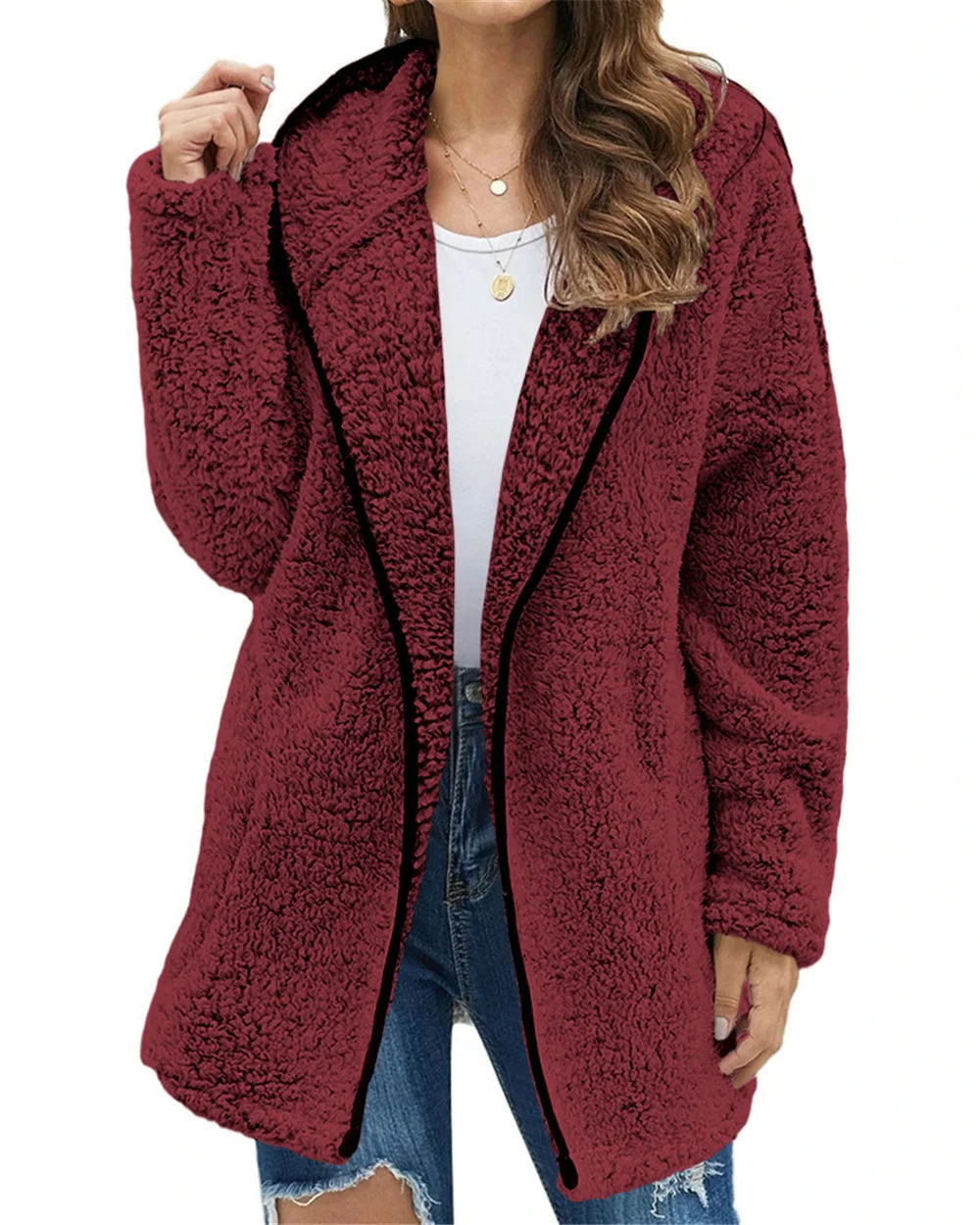 Winter Women Long Teddy Jacket Warm Thick Fleece Coat Turn Down Collar Plush Coat Fashion