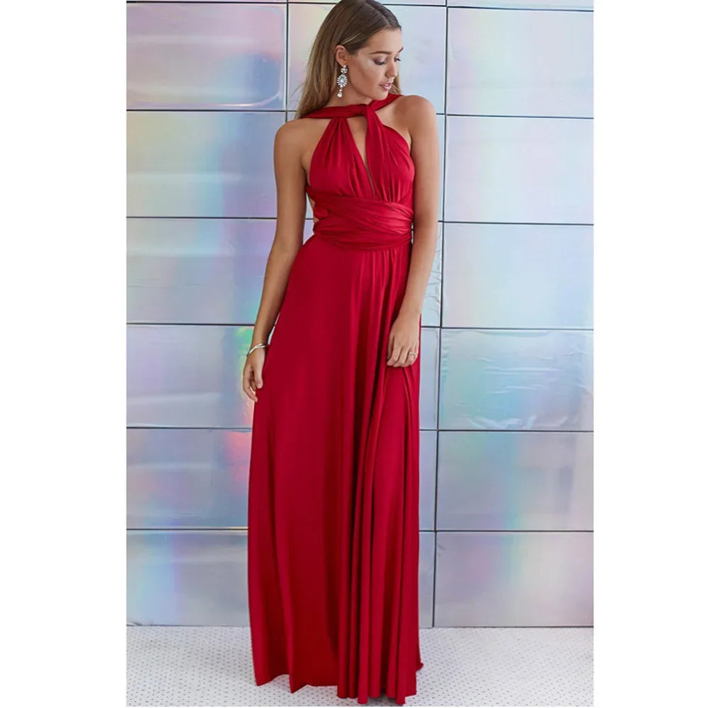 Sexy Women Multiway Wrap Convertible Boho Maxi Club Red Bandage Long Dress