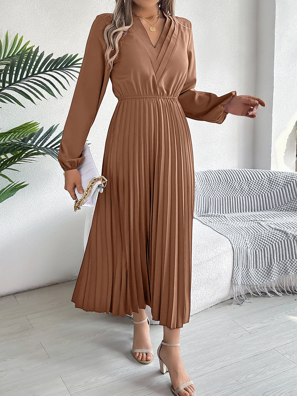 Elegant Dresses for Woman High Waist Pleated Dress