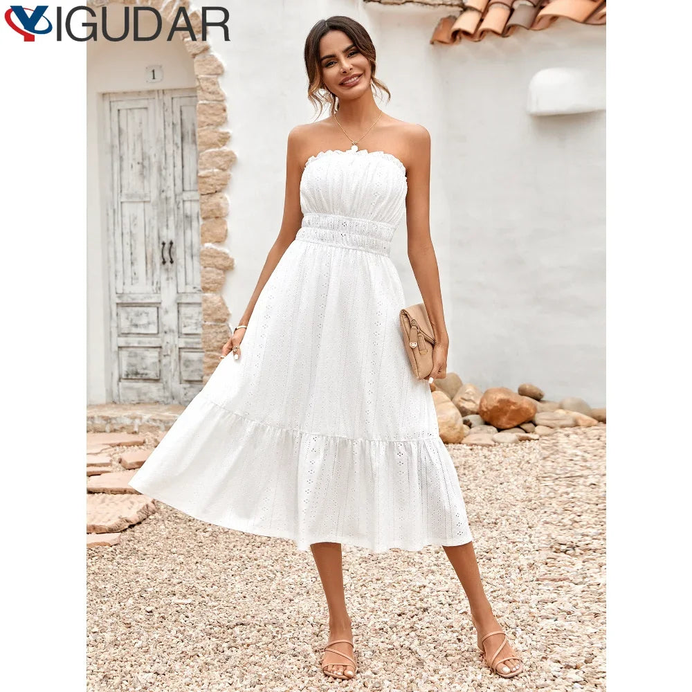 m Dress Women Casual Sleeveless Strapless Fashion Solid Casual Dress