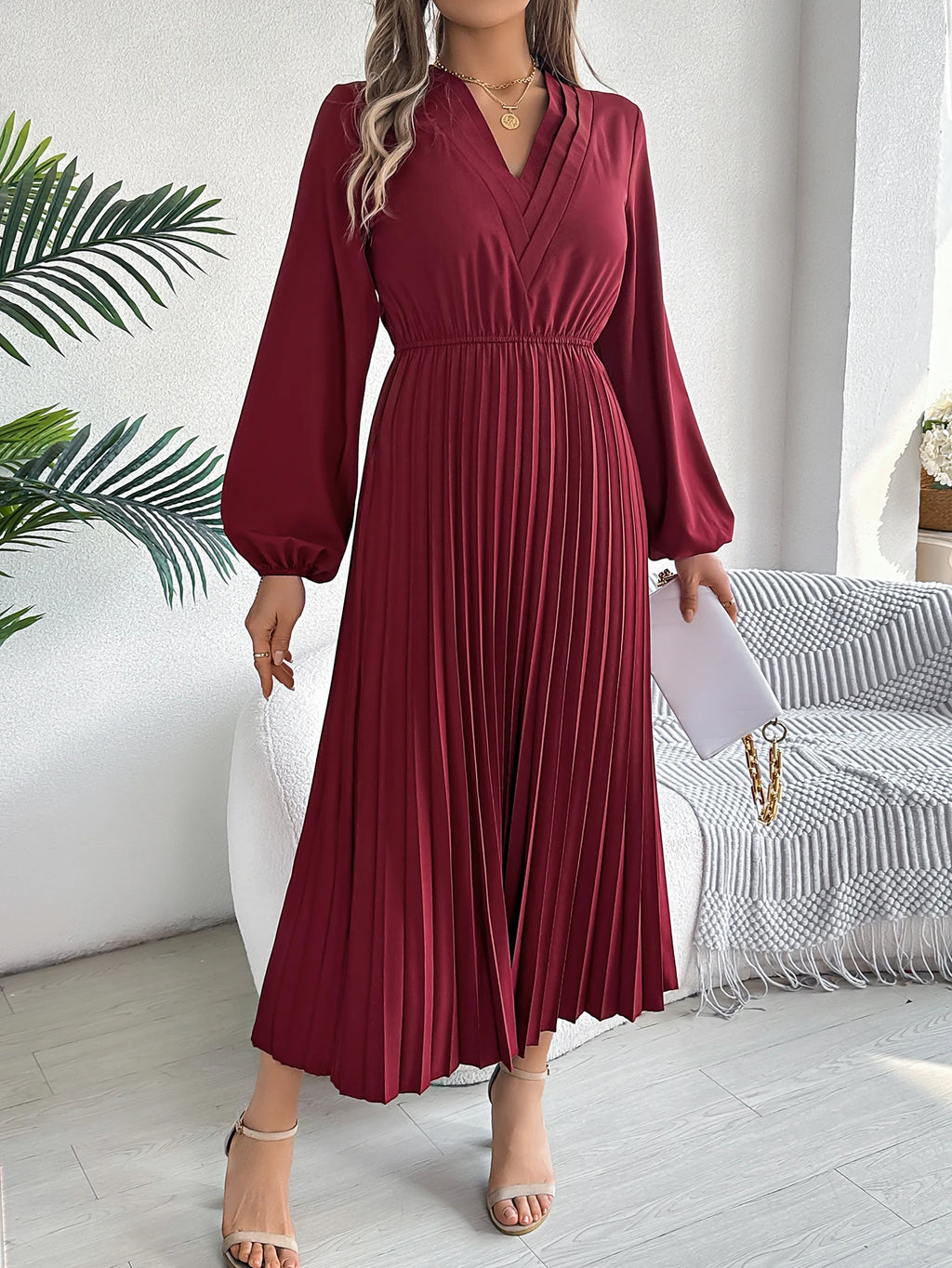 Elegant Dresses for Woman High Waist Pleated Dress