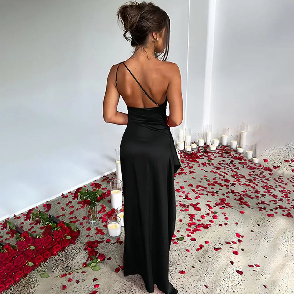 Long Dress Elegant One Shoulder Maxi Dress for Prom Cocktail Parties