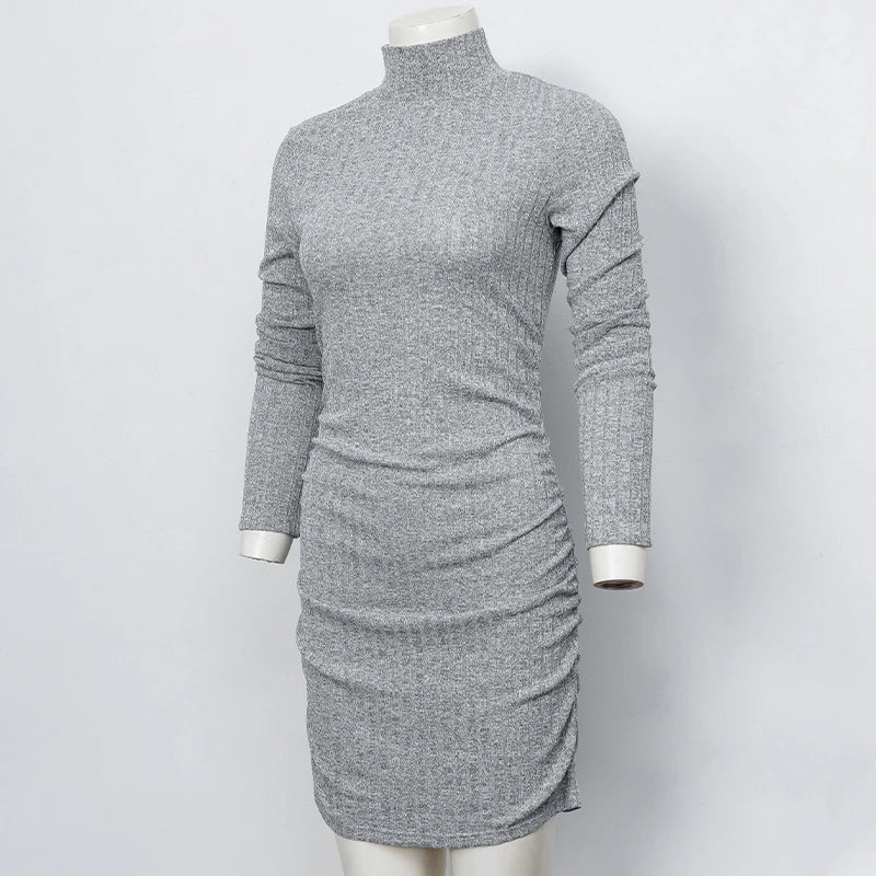 Women's Knitted Dress Autumn Winter New High Collar Temperament Solid Color Fashion