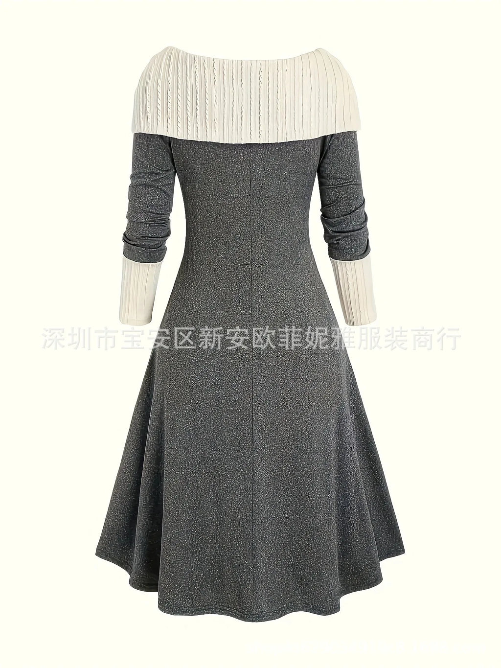 Fall Winter Women Dresses Elegant Temperament Colorblocked Dress