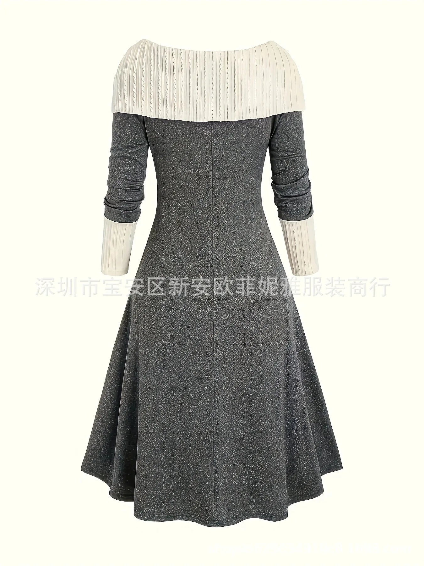 Fall Winter Women Dresses Elegant Temperament Colorblocked Dress