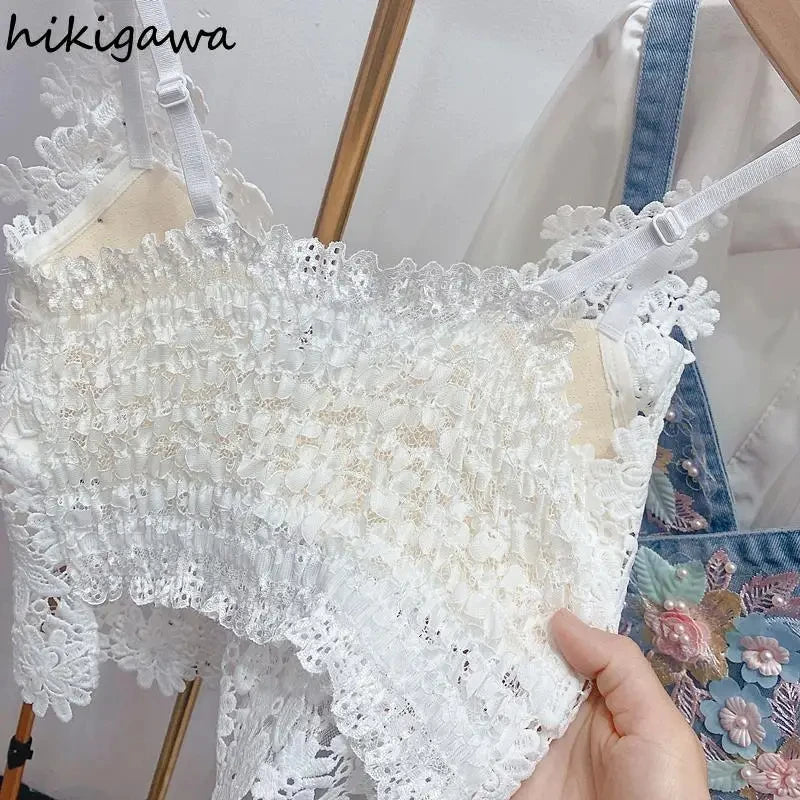 Women Clothing Heavy Beading Floral Tank Sexy Crop Tops