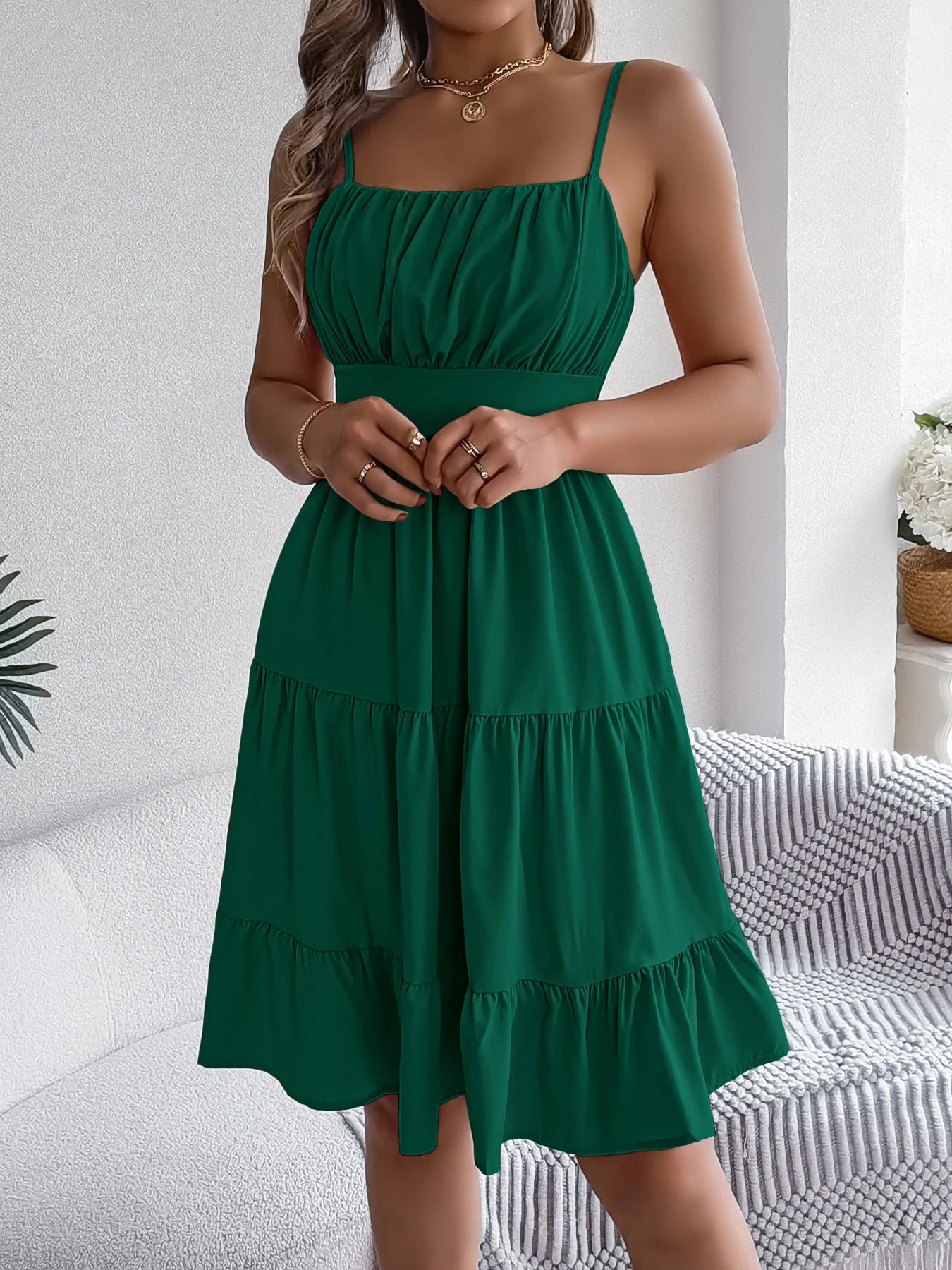Casual Vacation Ruffled Camisole Dress Spring Summer Women's Solid Dresses for Women