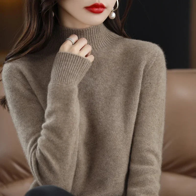 Winter Women Sweater Fashion Warm Bottoming Shirts Half High Collar Long Sleeve Pullovers
