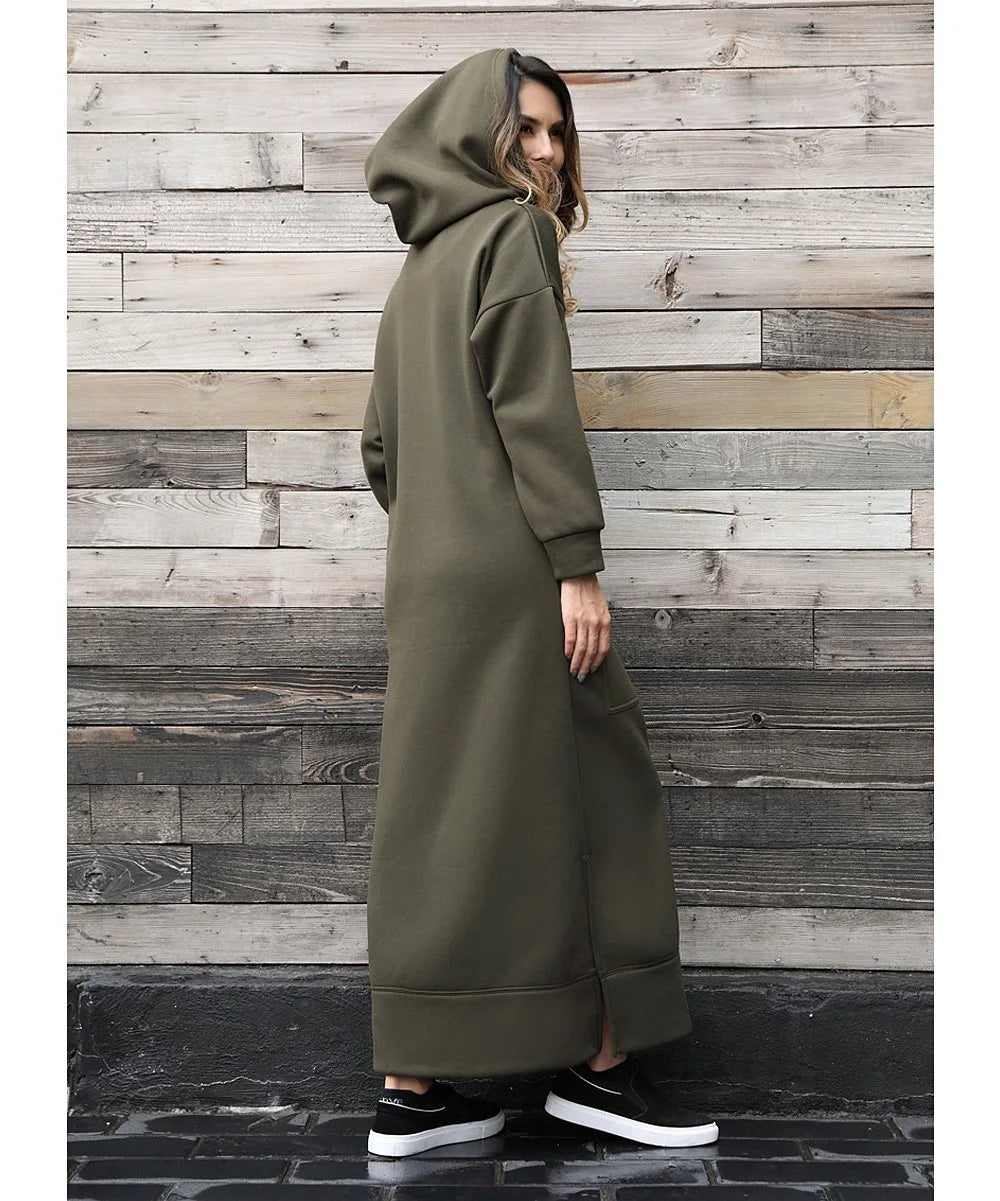 Women Dresses Autumn Winter hoodies Hooded Big Pocket Sweaters Dress