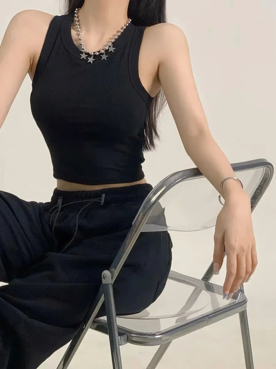 Women Sports Tank Sexy Backless Tops with Bra Pad Casual Crop Tops